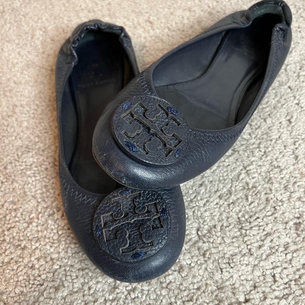 Tory Burch Minnie Travel Ballet Shoe. Navy Blue. Sz 6.5.